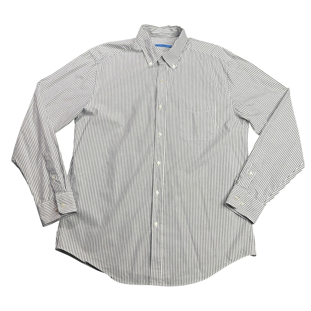 J.McLaughlin Men's Large Button Down Shirt Blue White Striped Cotton Long Sleeve